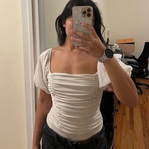 Forever 21 White Ruched Women's bodysuit